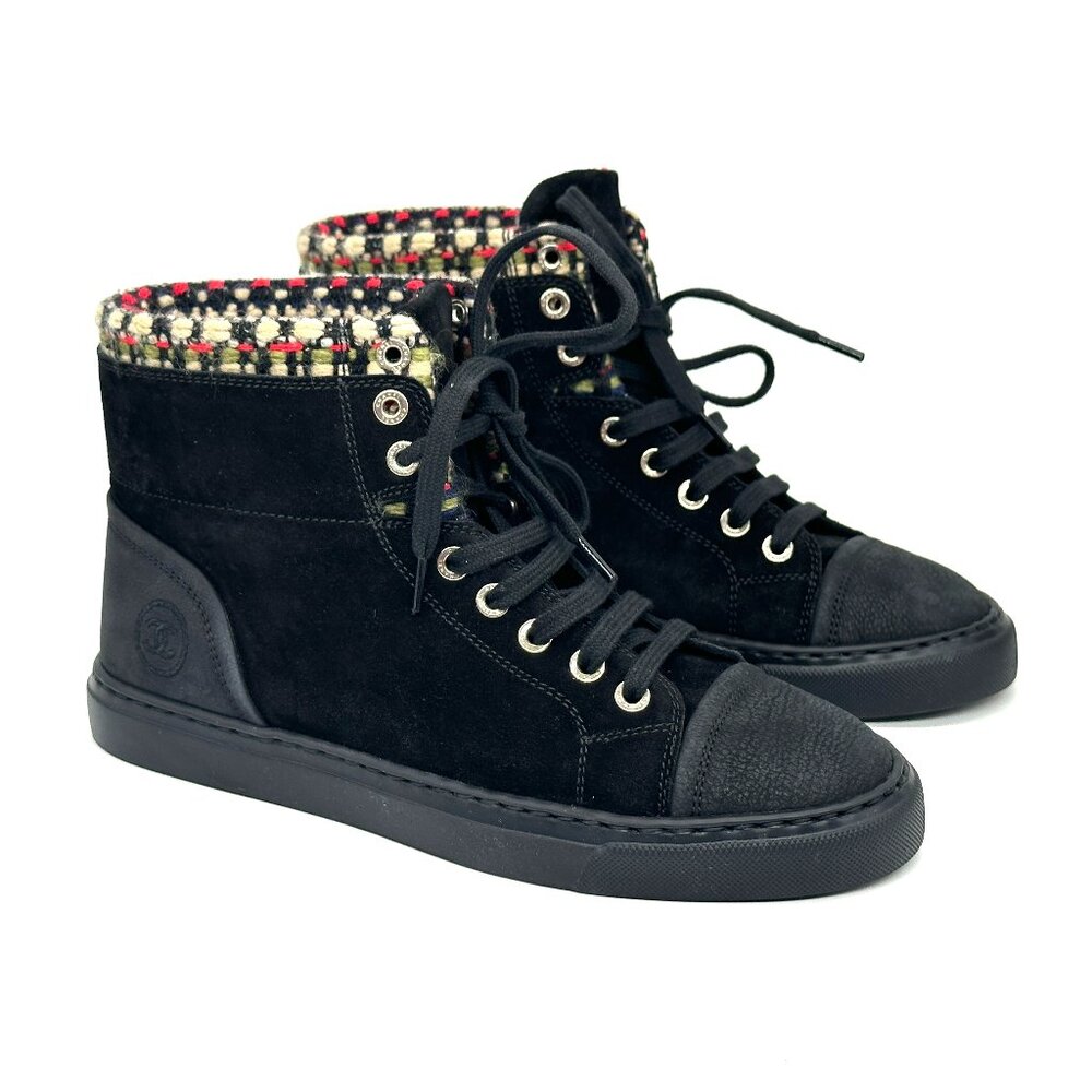 CHANEL 15A Suede Leather Lace Up High Hi Top Sneakers Kicks Shoes Boots - Picture 5 of 15